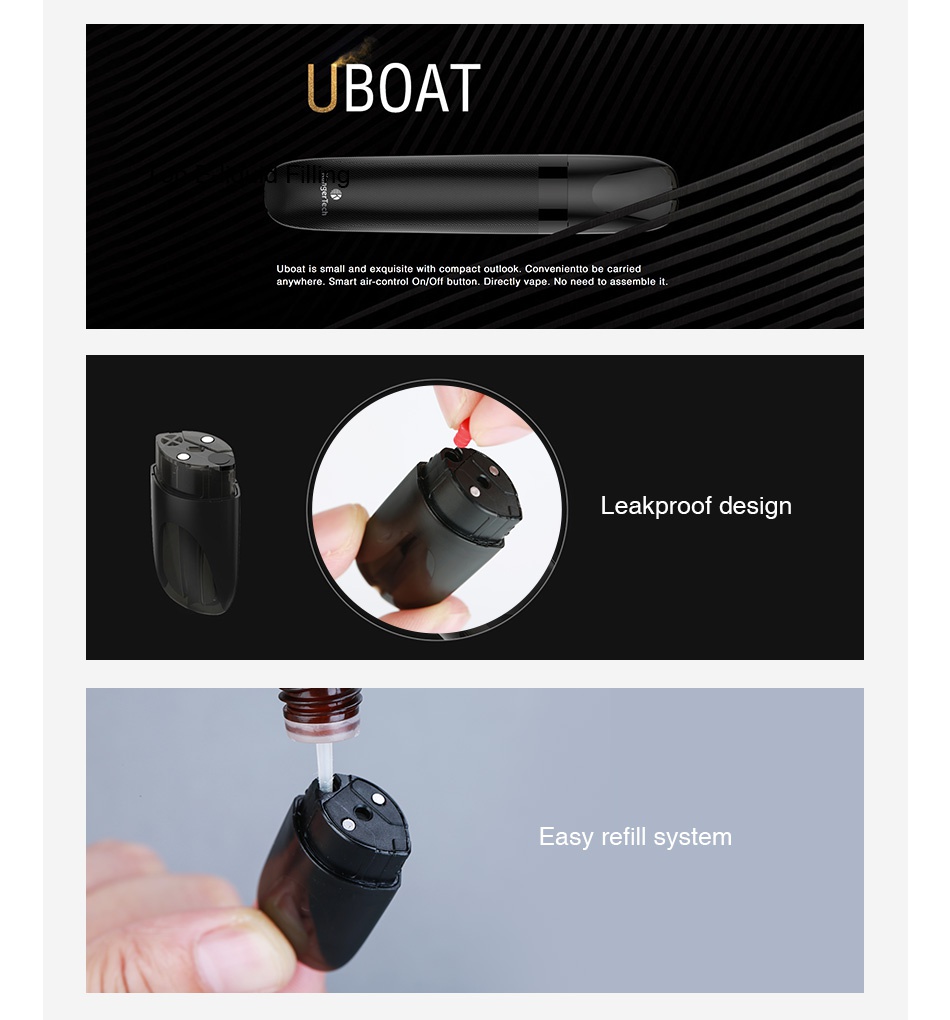 Kangertech Uboat Tank 2ml 3pcs UBOAT anywhere  Smart air control On Off button  Directly vape  No need to assemble it akproof design Easy refill system