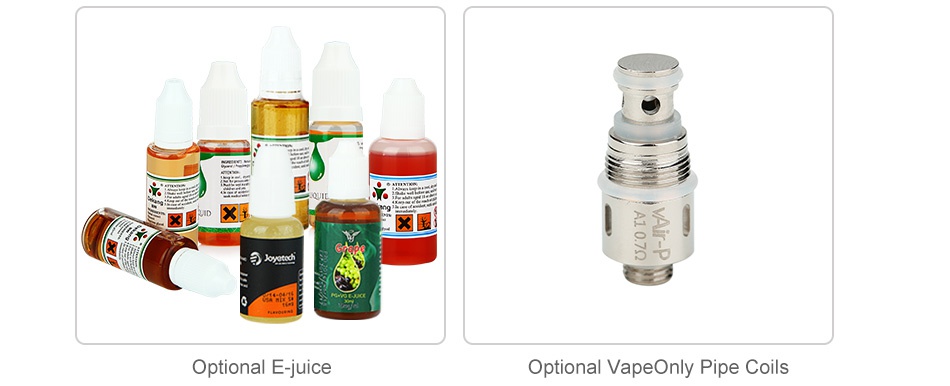 VapeOnly vPipe 3 BVC Atomizer 1.2ml   Optional E juice Optional VapeOnly Pipe Coils