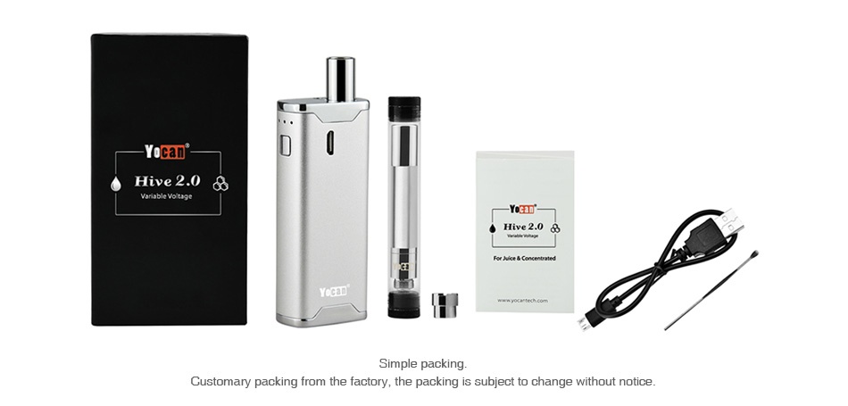 Yocan Hive 2.0 VV AIO Kit 650mAh Yohan Hive 2 0 A Hive 2 0 8 Simple packing Customary packing from the factory  the packing is subject to change without notice