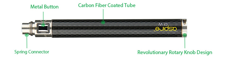 Aspire CF VV Battery 1100mAh Metal Button Carbon fiber coated tube Spring connector Revolutionary Rotary Knob Design