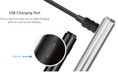 Joyetech eCom Battery 650mAh USB Charging Port This is the first time we set USB charging port on such a slim battery