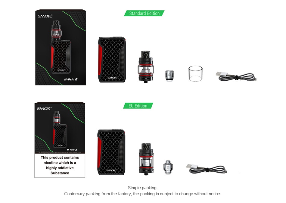 SMOK H-Priv 2 225W TC Kit with TFV12 Big Baby Prince EU Edition SMOK This prod ntains nicotine which is a highly addictive p Customary packing from the factory  the packing is subject to change without notice