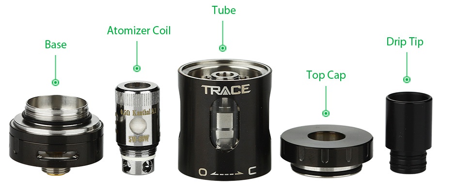 Artery Trace Tank 2ml Atomizer coil B Drip Tip Top Cap TRACE