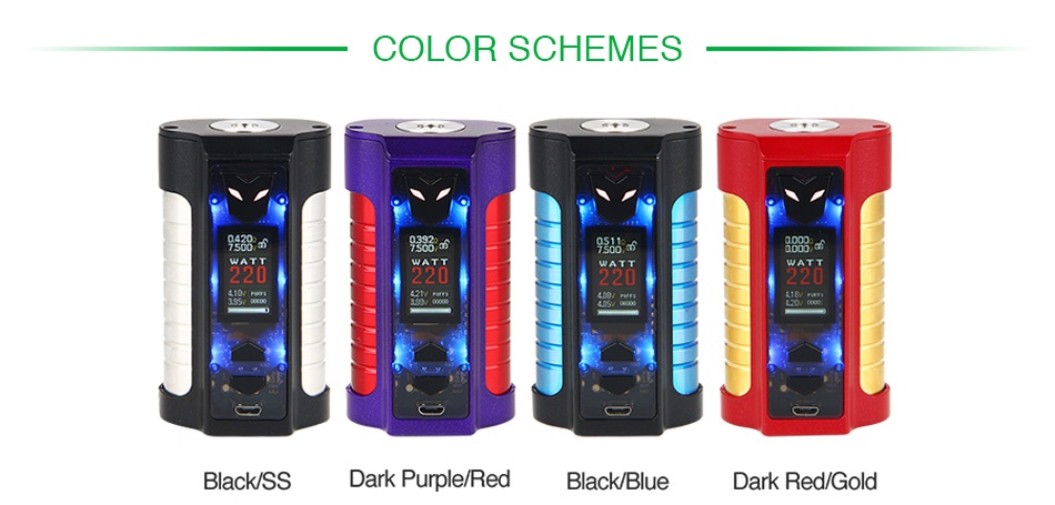 Sigelei MT 220W TC Box MOD COLOR SCHEMES 9533 Black ss Dark Purple Red Black Blue Dark Red Gold