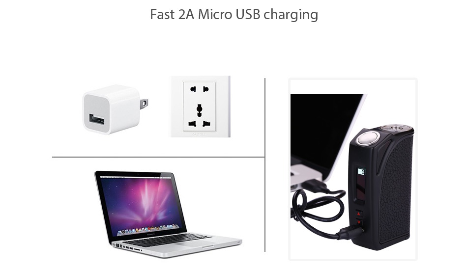Think Vape MKL200 TC Box MOD Fast 2A Micro USB charging u