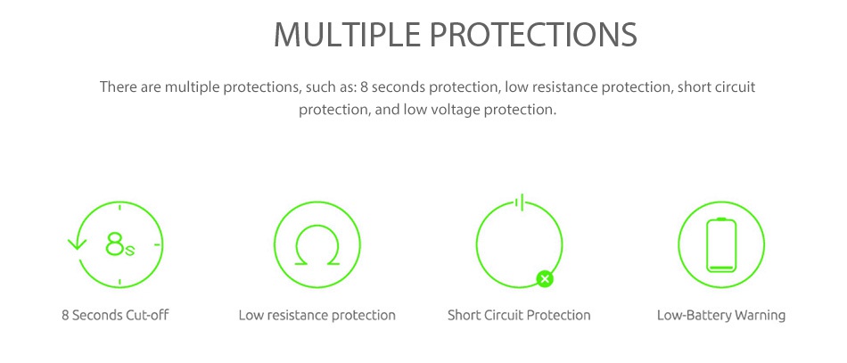 SMOK Vape Pen Plus Starter Kit 3000mAh MULTIPLE PROTECTIONS There are multiple protections  such as  8 seconds protection  low resistance protection  short circuit protection  and low voltage protection S 8 Seconds Cut off Low resistance protection Short Circuit protection Low Battery Warning