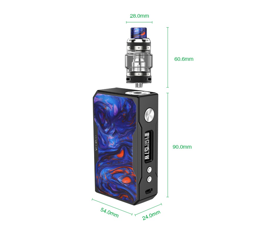 VOOPOO Black Drag 157W TC Kit with UFORCE T1 28 0mm 60 6mm 90 omm 24 0mm