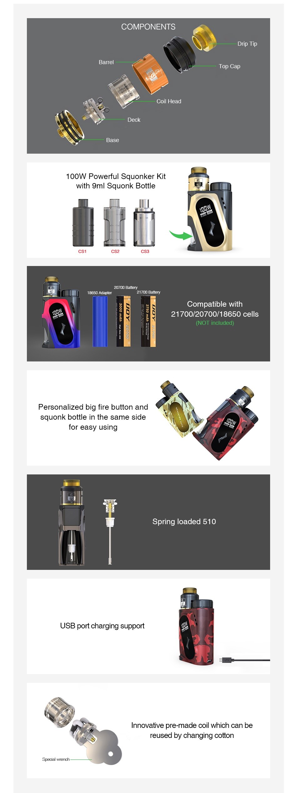 IJOY CAPO SRDA 100W 20700 Squonker Kit Black Rainbow Gunmetal Orange Ironman Green Gold Captain Reggae Desert Strom Inferno America