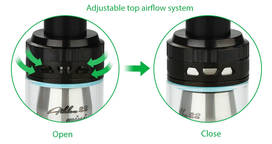 UD Athlon 22 Mini Subohm Tank 2ml Adjustable top airflow system Open Close