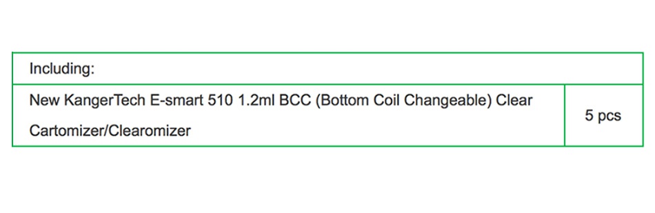 Kangertech E-smart 510 BCC Clearomizer 1.2ml 5pcs Including New Kanger Tech E smart 510 1  2ml BCC Bottom Coil Changeable Clear 5 pcs Cartomizer Clearomizer