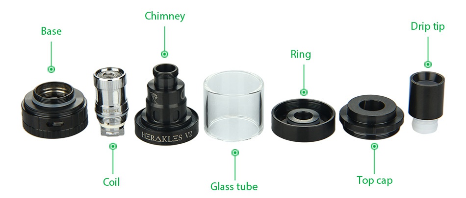 Sense Herakles V2 Subohm Tank 2ml Chimney Drip tip g R KL S Ol Glass tube Top cap