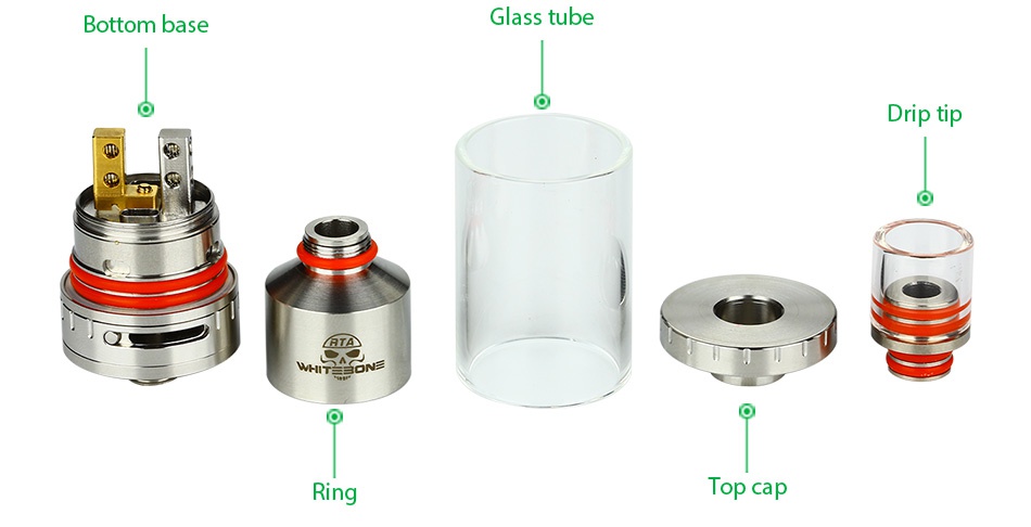 OUMIER White Bone RTA Atomizer 2.5ml Bottom base Glass tube Drip tip Ri ng Top cap