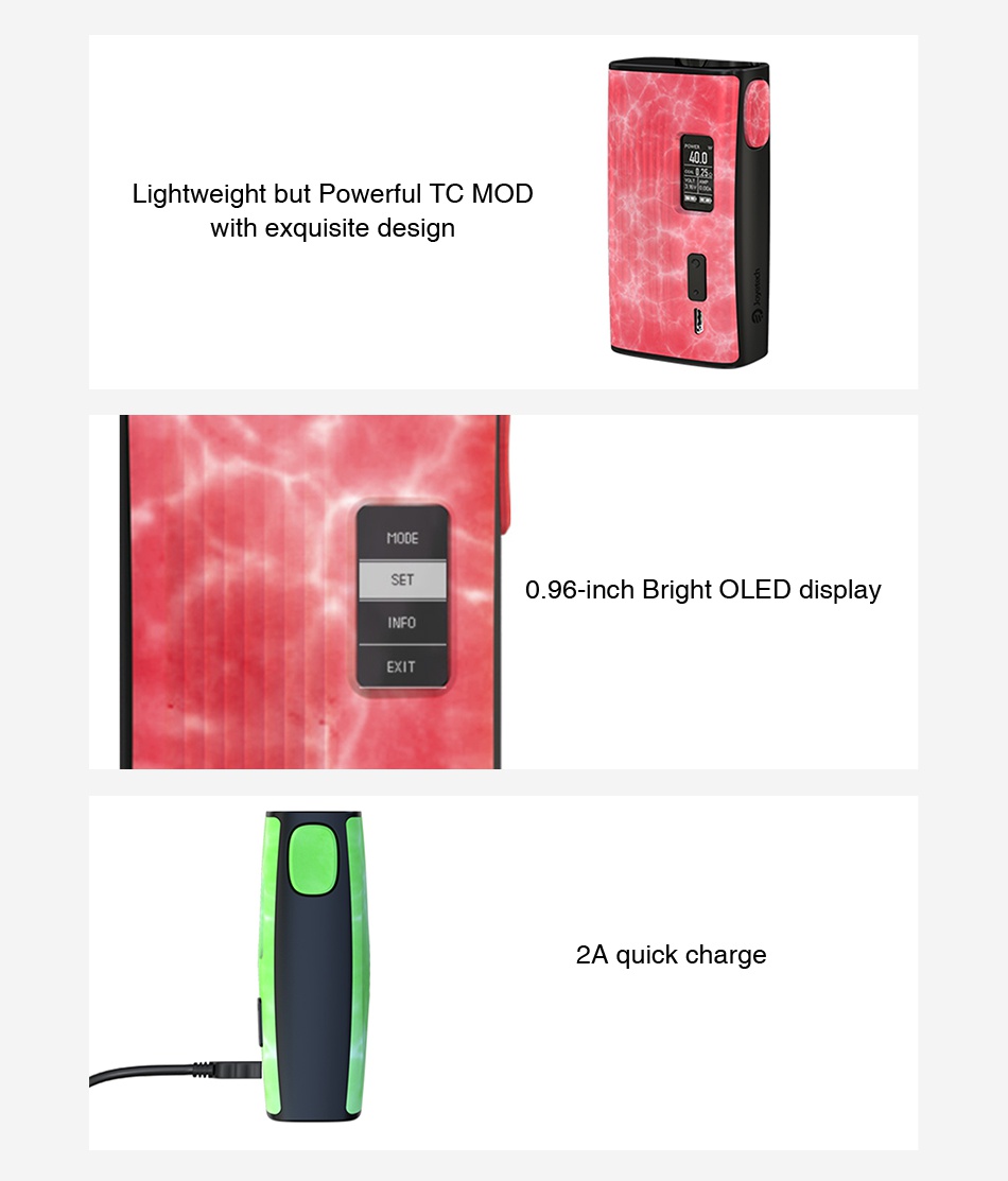 Joyetech ESPION Tour 220W TC MOD ightweight but Power C MOD WIth exquisIte design 0  96 inch Bright OLED display EXIT 2A quick charge