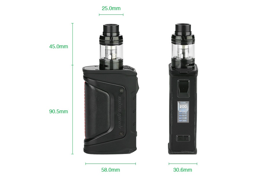 Geekvape Aegis Legend 200W TC Kit with Aero Mesh Version 25 0mm 45 0mm 90 5mm 58 0mm 30 6mm