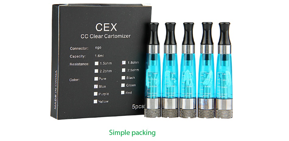 Kangertech CEX eGo CC Clearomizer 1.6ml 5pcs CEX CC Clear cartomizer B Simple packing