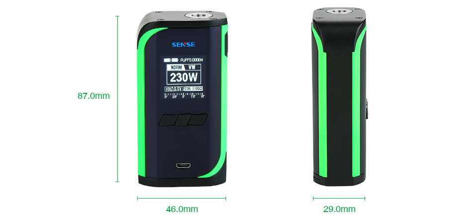 Sense V-Jet 230W TC Box MOD NORMVW 230W 87 0mm 46 0mm 29 0mm