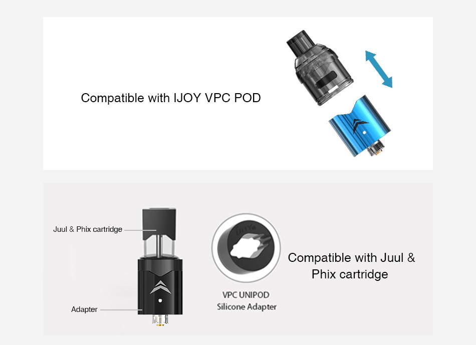 IJOY VPC UNIPOD Adapter Compatible with IJOY VPC POD Juul Phix cartridge Compatible with Juul Phix cartridge VPC UNIPOD Silicone Adapter