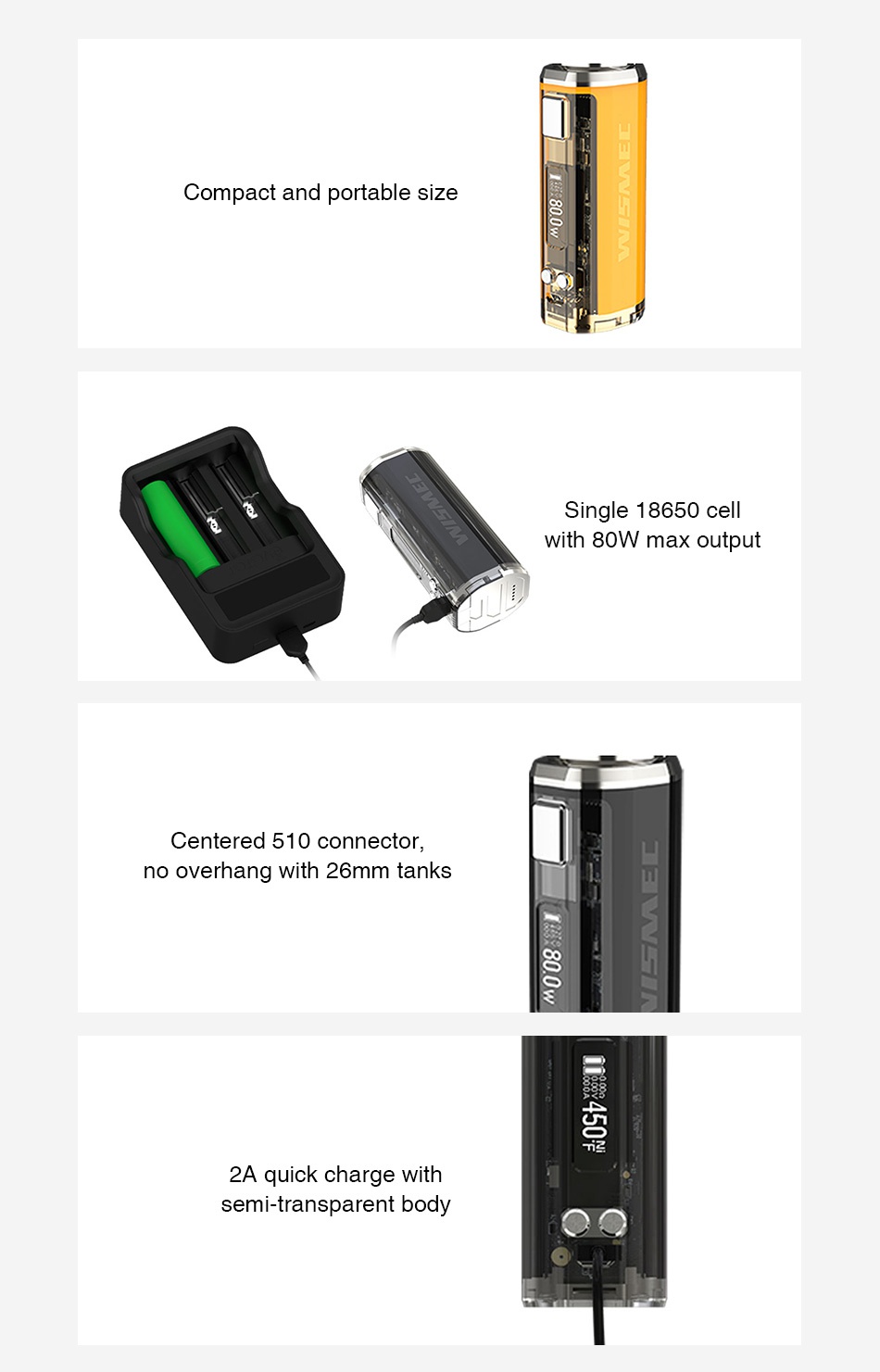 WISMEC SINUOUS V80 TC Box MOD 8 g Black Red Yellow Green