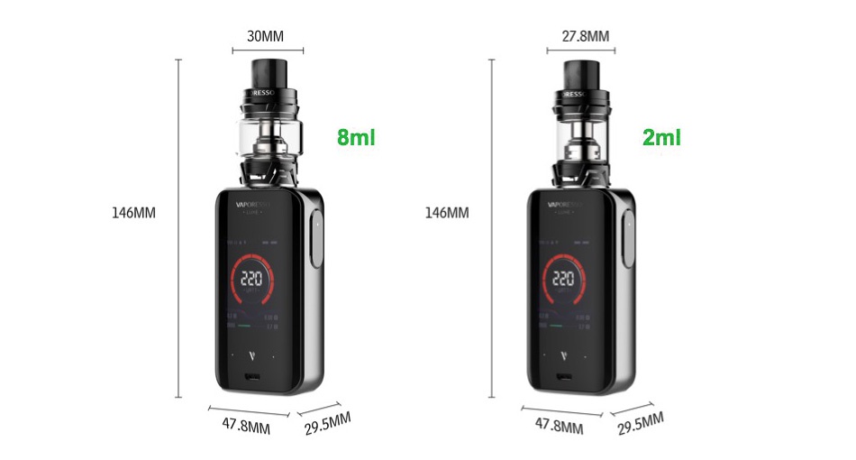 Vaporesso Luxe 220W Touch Screen TC Kit with SKRR 30MM 278MM 8ml 2ml 146MM 146MM 478MM 8MM29