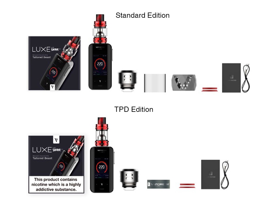 Vaporesso Luxe 220W Touch Screen TC Kit with SKRR Standard edition LUXESkRR TPD Editio LU E ored Beast This product contains nicotine which is a highly addictive substance
