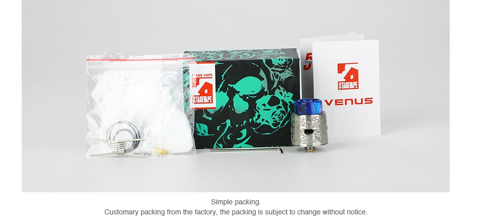 StageVape Venus RDA  nus Simple packin Customary packing from the factory  the packing is subject to change without notice