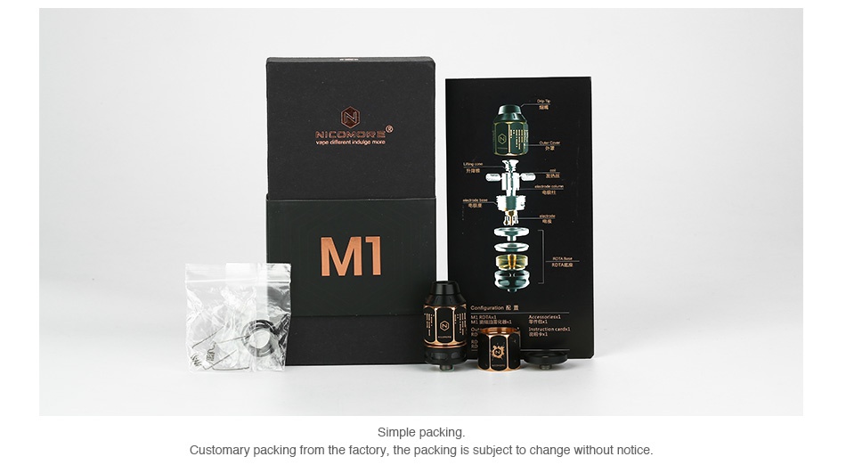 Nicomore M1 RDA/RDTA 2ml M Simple packing Customary packing from the factory  the packing is subject to change without notice