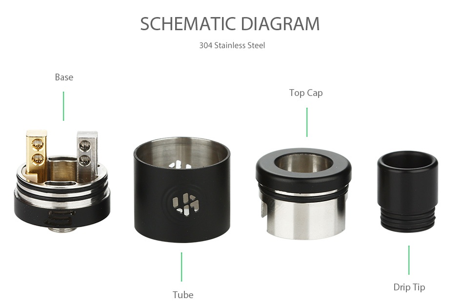 Advken Supra RDA Atomizer SCHEMATIC DIAGRAM 304 Stainless steel Top C Drip Tip ube