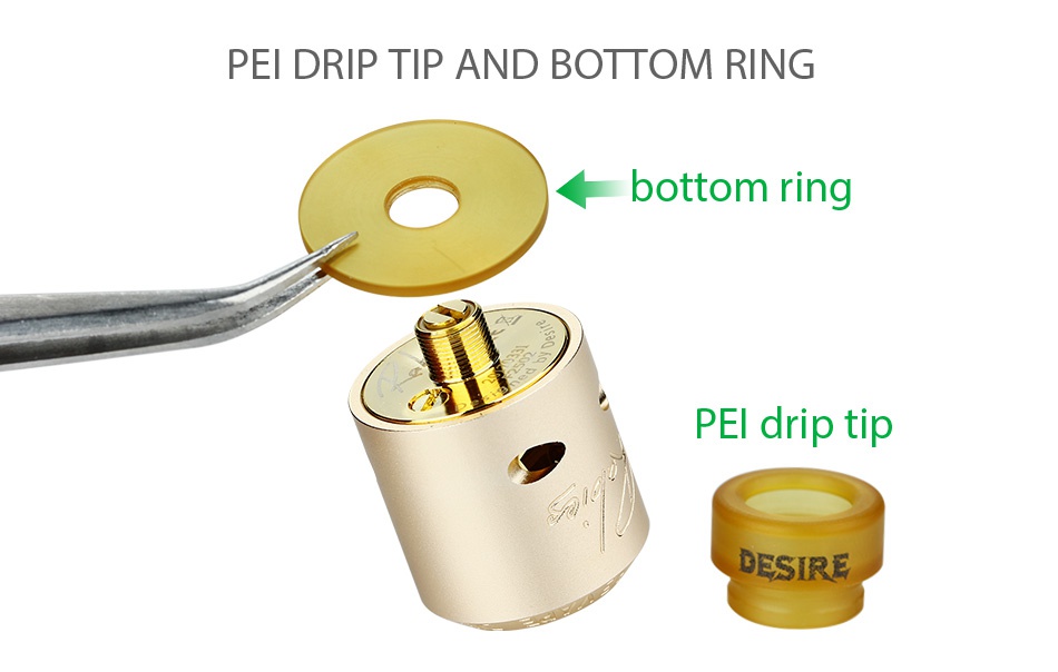 Desire Rabies RDA PEI DRIP TIP AND BOTTOM RING bottom ring PEl drip tip DESIRE
