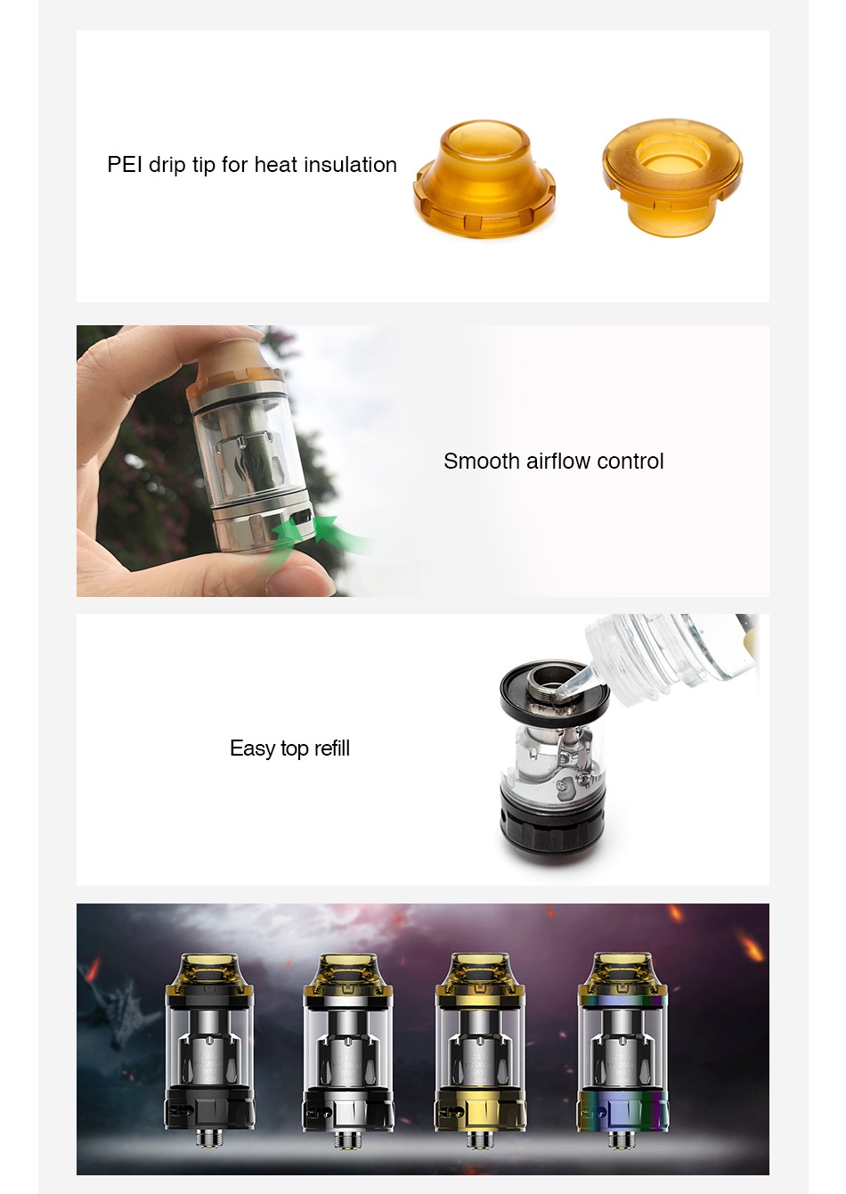 Avidvape Ghost Inhale Subohm Tank 4ml PEI drip tip for heat insulation Smooth airflow control Easy top refi