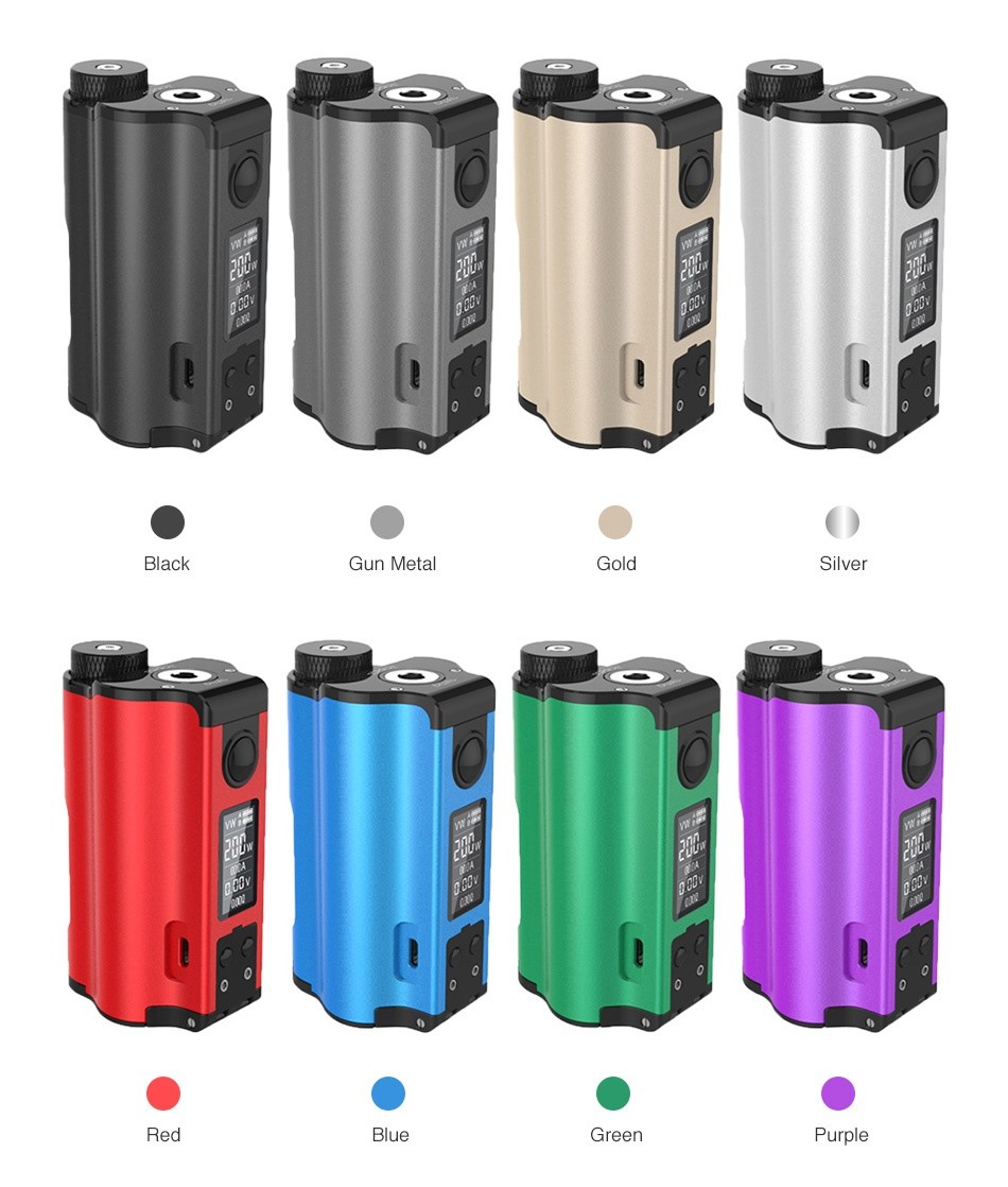 DOVPO Topside Dual 200W Top Fill TC Squonk MOD Black Gun metal Gold Silver Red Blue reen Purple