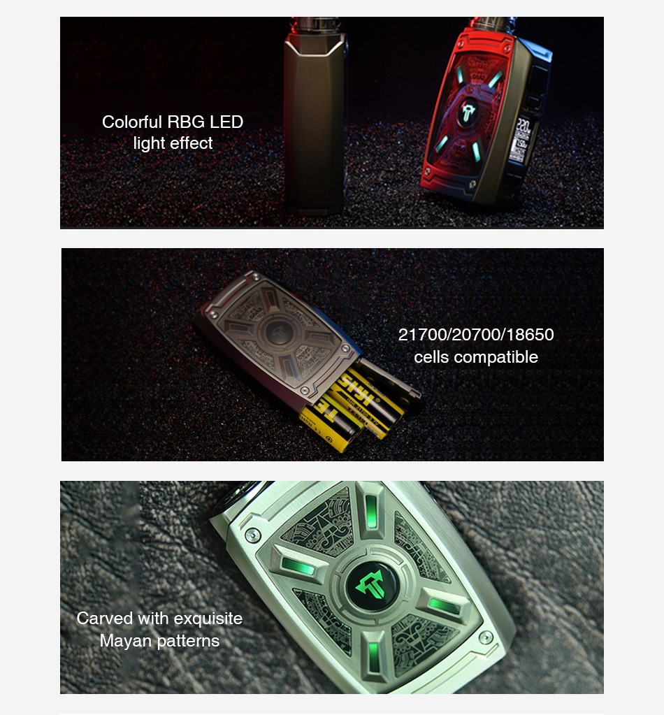 Tesla XT 220W TC Box MOD Colorful rbg led light effect 21700 20700 18650 cells compatible Carved with exquisite tAyan patterns