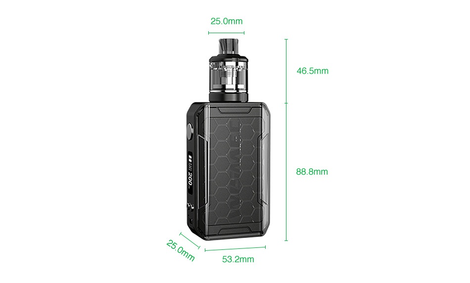 WISMEC SINUOUS V200 200W TC Kit with Amor NSE 25 0mm 46 5mm 888mm 53 2mm