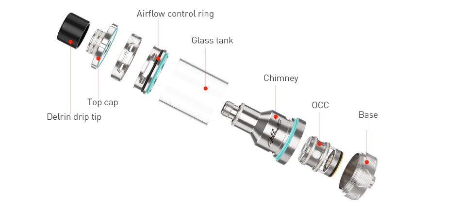 UD Athlon 25 Subohm/RTA Tank 4ml Airflow control ring Glass tank Chimney op cap OCC Delrin drip tip ase