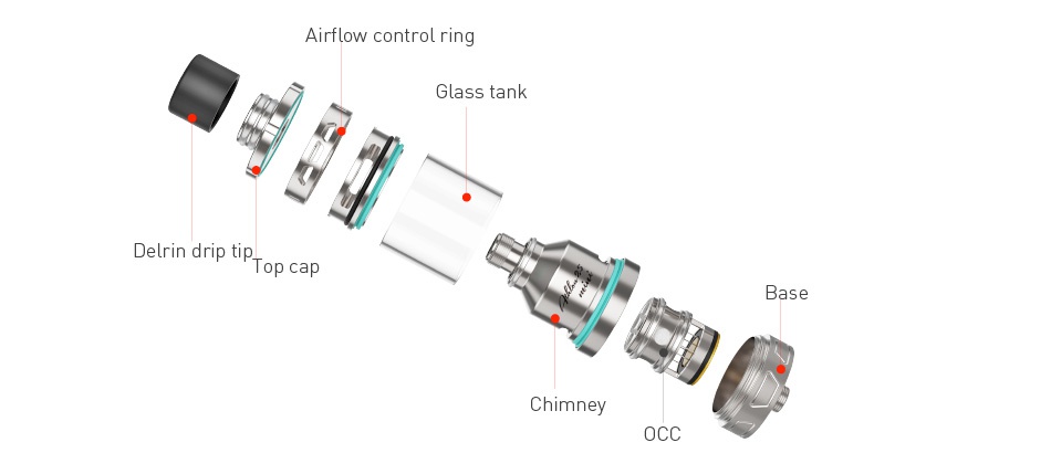 UD Athlon 25 Mini Subohm Tank 2ml Airflow control rin delrin drip tpop cap Chimney OCC