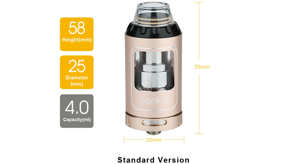 Aspire Athos Subohm Tank 4ml/2ml 58 Height mm  25 58mm Diameter 4 0 Capacity ml  25mm Standard version