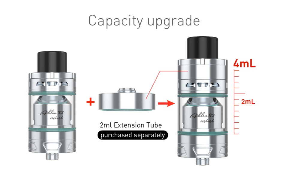 UD Athlon 25 Mini Subohm Tank 2ml Capacity upgrade 4mL tED 2mL 2ml Extension Tube purchased separately