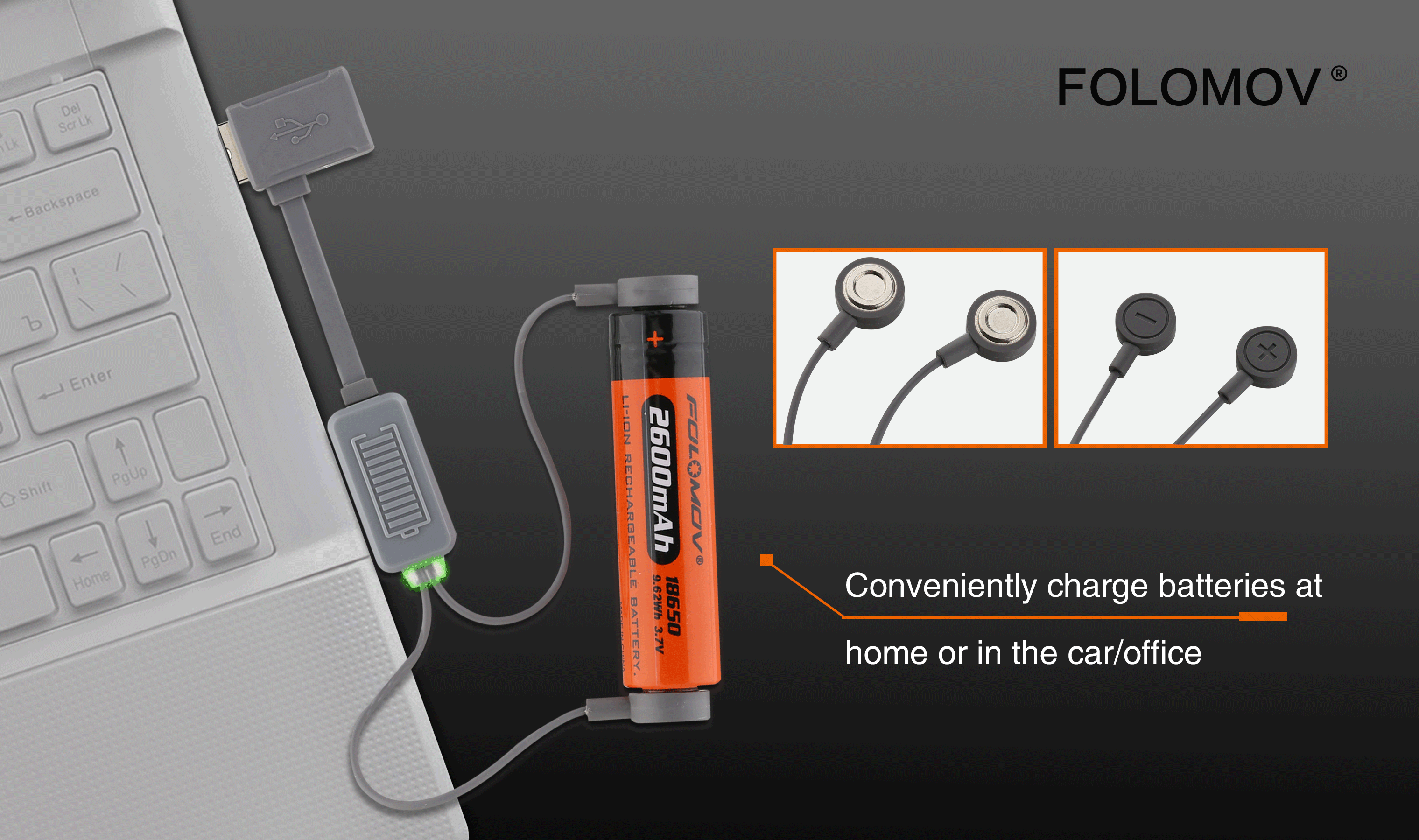 Folomov A1 Magnetic USB Charger FOLOMOV O oe Backspace IOuS Conveniently charge batteries at   m home or in the car office
