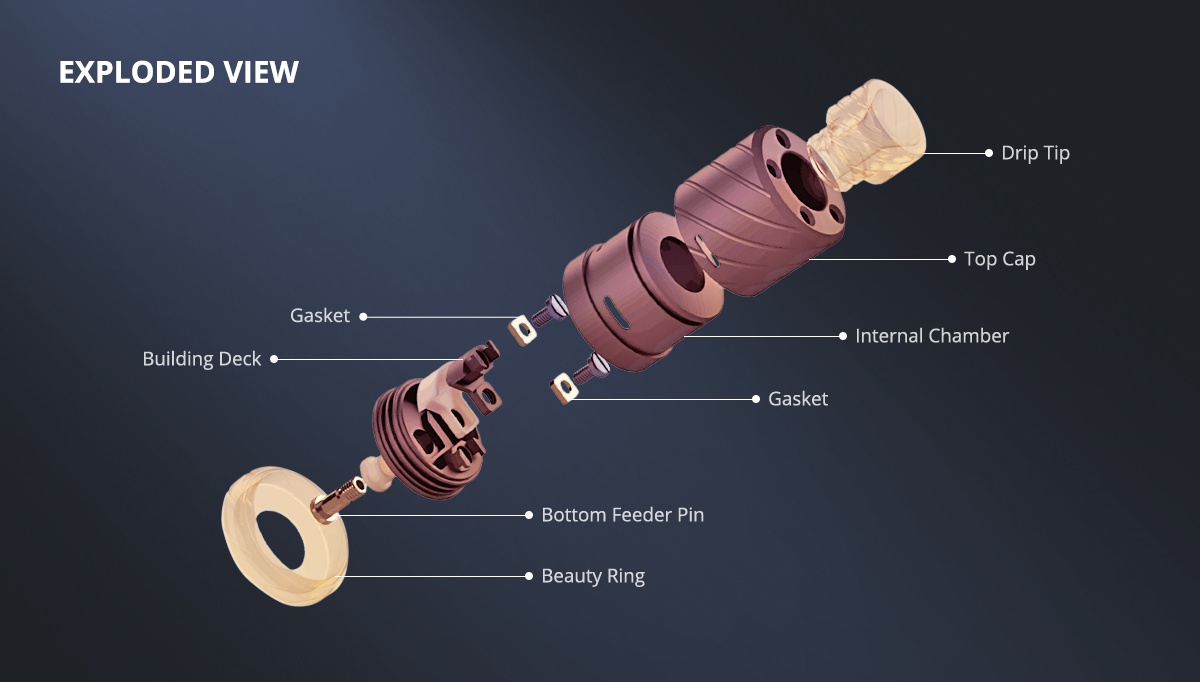 [Italy Design] Italian BoomStick Engineering Reaper 18mm RDA EXPLODED VIEW Drip T op cap Gasket Chamb Building Deck Gasket Bottom Feeder Beauty Ring