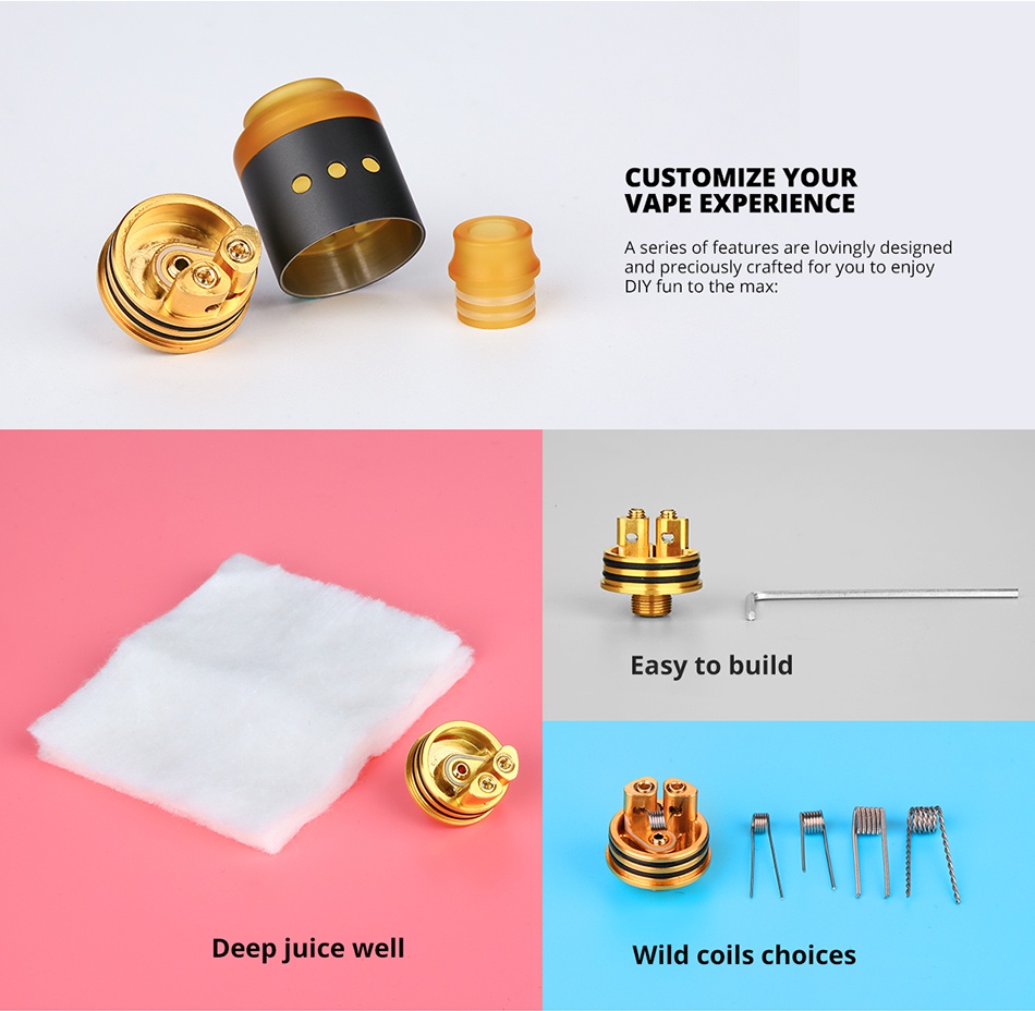 [UK Design] Swedish Vaper Dinky RDA CUSTOMIZE YOUR VAPE EXPERIENCE A series of features are lovingly designed and preciously crafted for you to enjoy asy to build Deep juice wel Wild coils choices