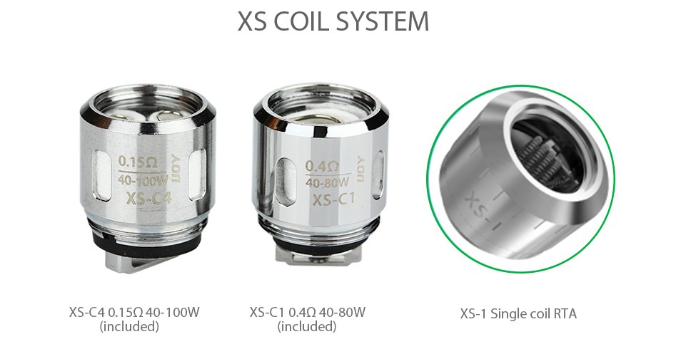 IJOY EXO X Subohm Tank 4.7ml XS COIL SYSTEM 015 0 49 40100 40 80 XS CT XS C40 15940 100W XS C10 4940 80W XS 1 Single coil rTA  included   included