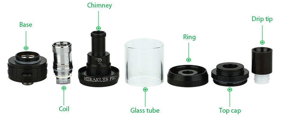 Sense Herakles Pro Subohm Tank 4.5ml Chimney p tp Bas Ring sR K sP Coil lass tube Top cap