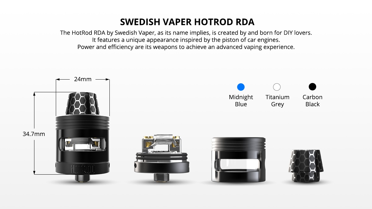 [UK Design] Swedish Vaper HotRod 24mm RDA Carbon black Midnight blue annum Grey