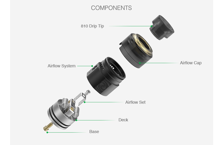 Vapefly Wormhole BF RDA COMPONENTS 810 Drip T ip Airflow Cap Airflow System Airflow se Deck Base