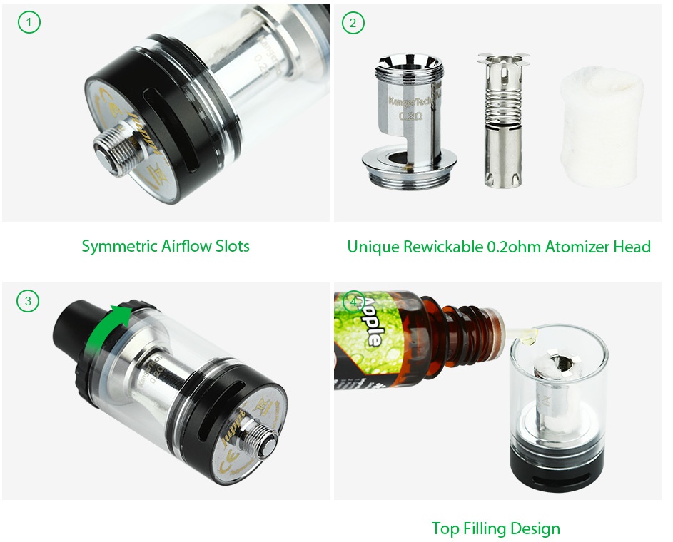 Kangertech JUPPI Tank 3ml Symmetric Airflow slots Unique rewickable 0  2ohm Atomizer head Top Filling Design