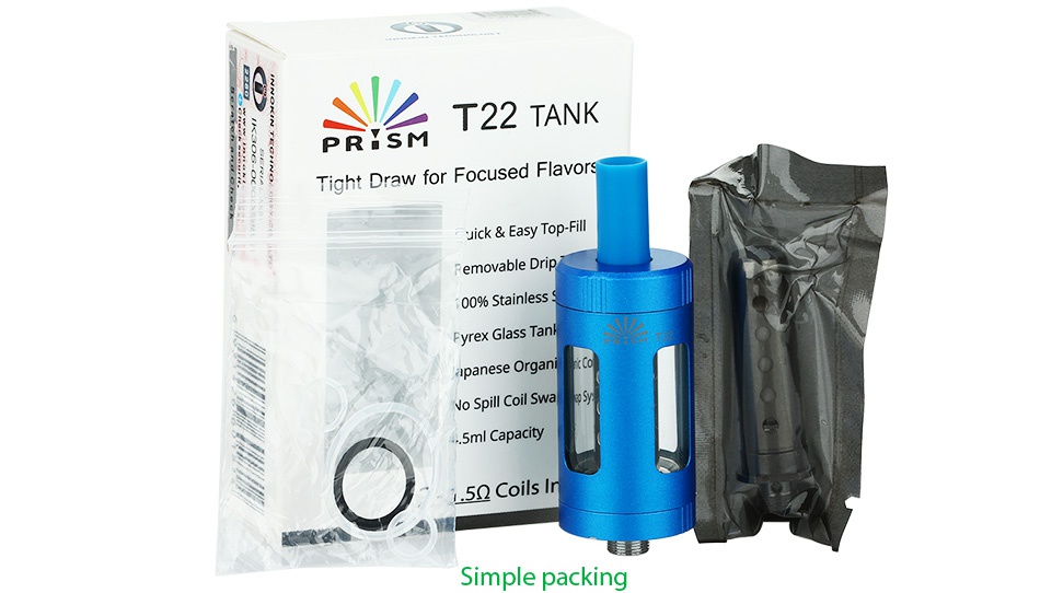 Innokin Prism T22 Tank 4.5ml T22 TANK PRaS Tight Draw for Focused Flavors 00 st oils I Simple packing