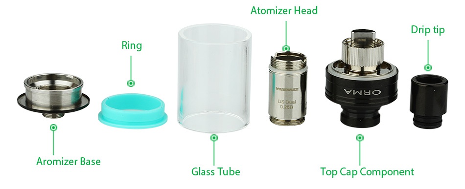WISMEC ORMA Tank 3.5ml Atomizer head Ip tip Ri who Aromizer base Glass Tube Top Cap component