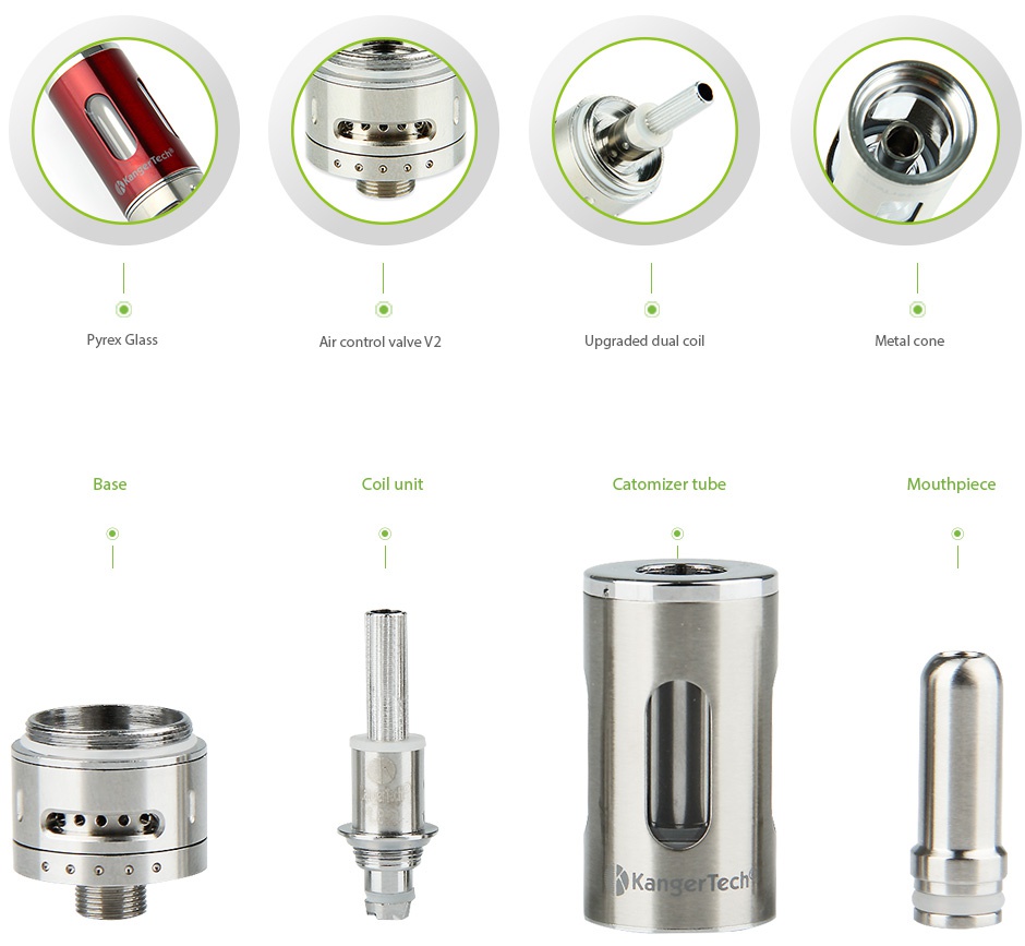 Kangertech EMOW Mega Cartomizer 2.8ml P Air control valve v2 Upgraded dual coil Metal con Atomizer tube Mouthpiece 02