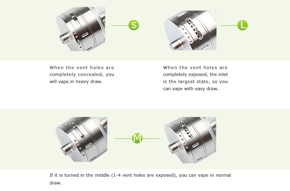 Kangertech Aerotank Giant Clearomizer 4.5ml hen the vent holes a When the vent holes are is the largest state can vape with easy draw If it is turned in the middle   1 4 vent holes are exposed   you can vape in nor