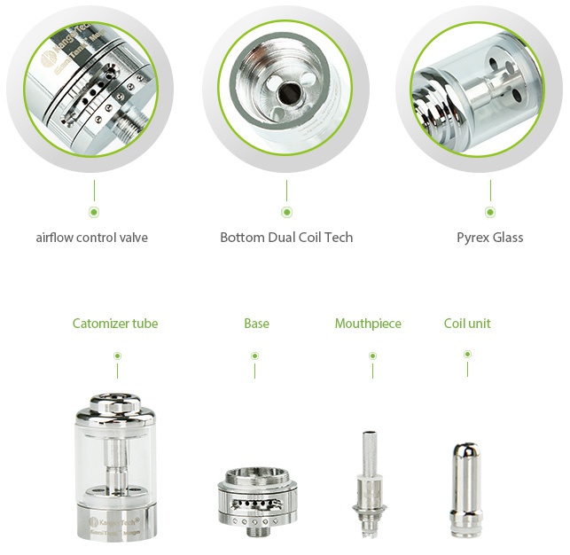 Kangertech Genitank Mega Cartomizer 3.8ml  6 airflow control valve Bottom dual Coil tech Pyrex glass Atomizer tube Base outhpiece Coil unit 1