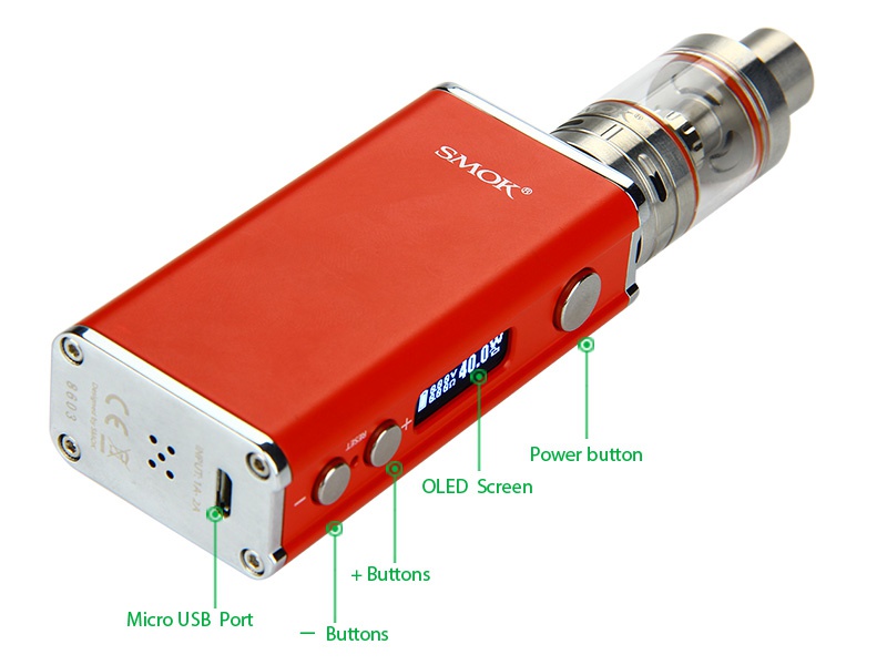 SMOK R40 TC Starter Kit 1900mAh Power button OLED Scree Buttons Micro usb port Buttons